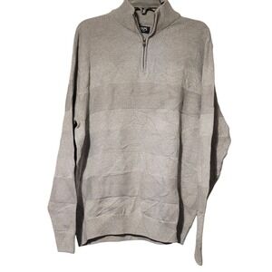 Chaps Mens Sweater XL Gray Striped‎ Quarter Zip Long Sleeve Pullover Cotton